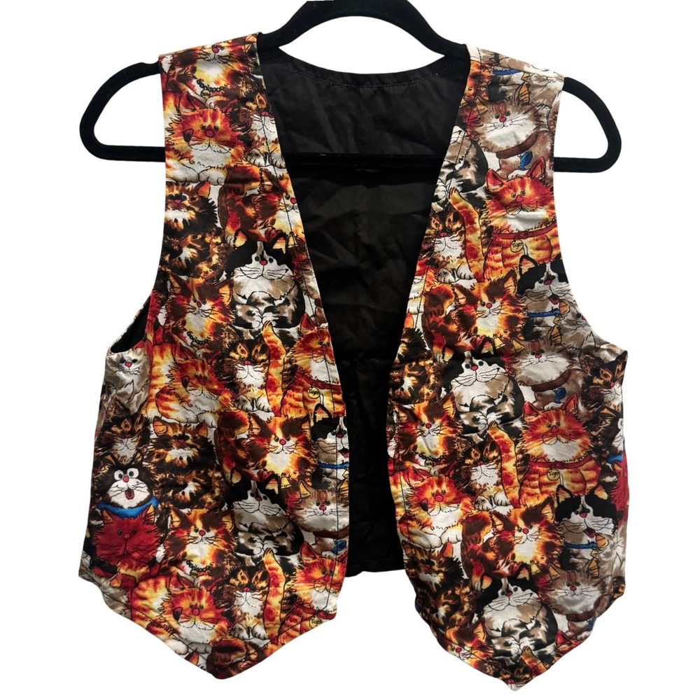 Handmade Cat Print Vest – Feline Pattern Fun Funky Boho Indie Statement Piece